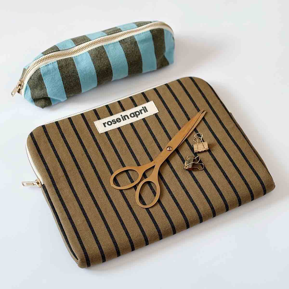 Pencil case - Gaston Olive / Blue Stripes