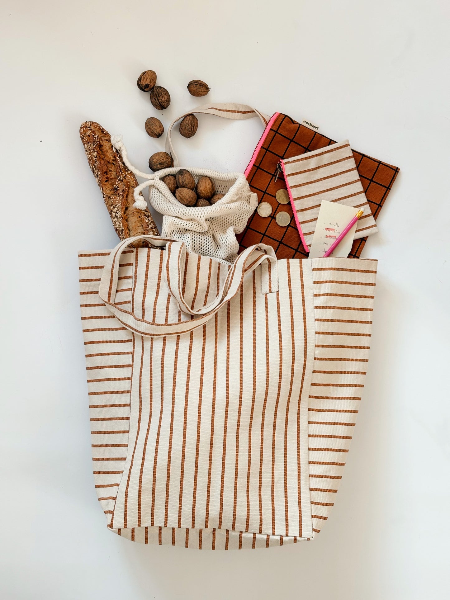 Tote bag - Elisabeth Pecan / Greige Tennis Stripes