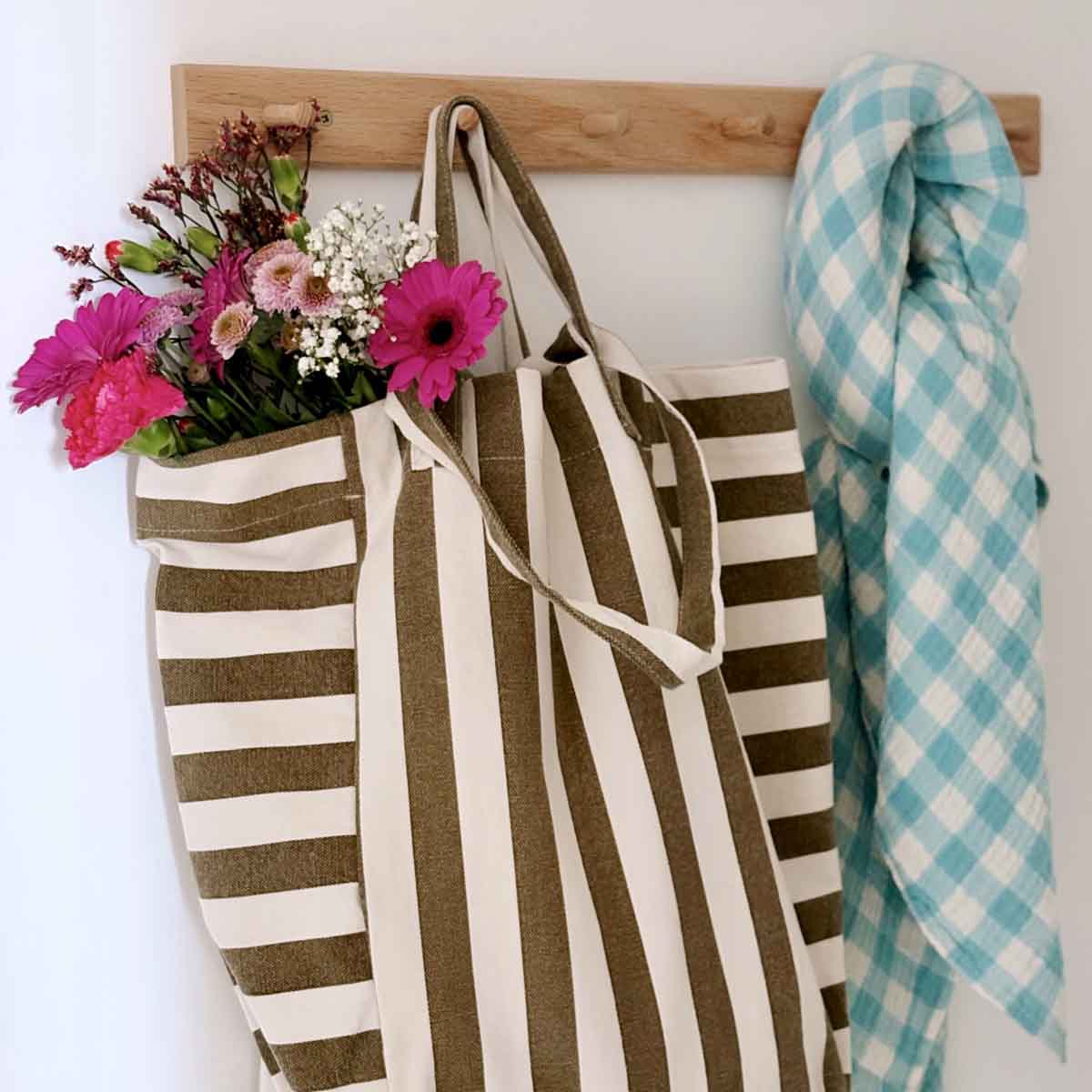 Sac cabas - Elisabeth Rayures Olive / Greige