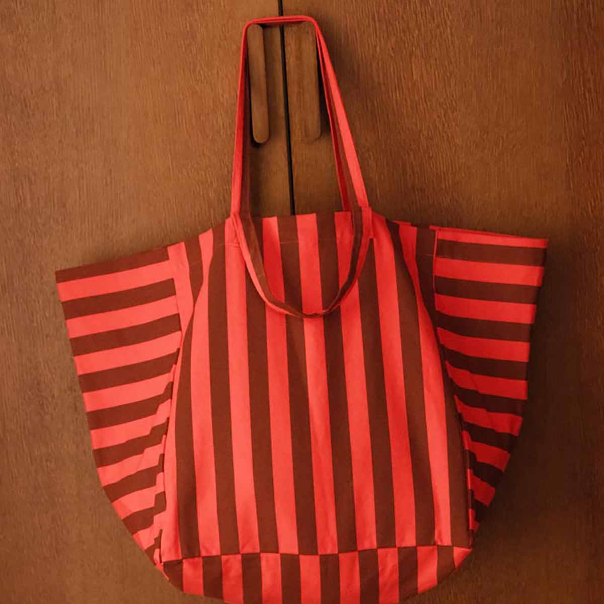 Sac cabas - Elisa Rayures Marron / Rouge