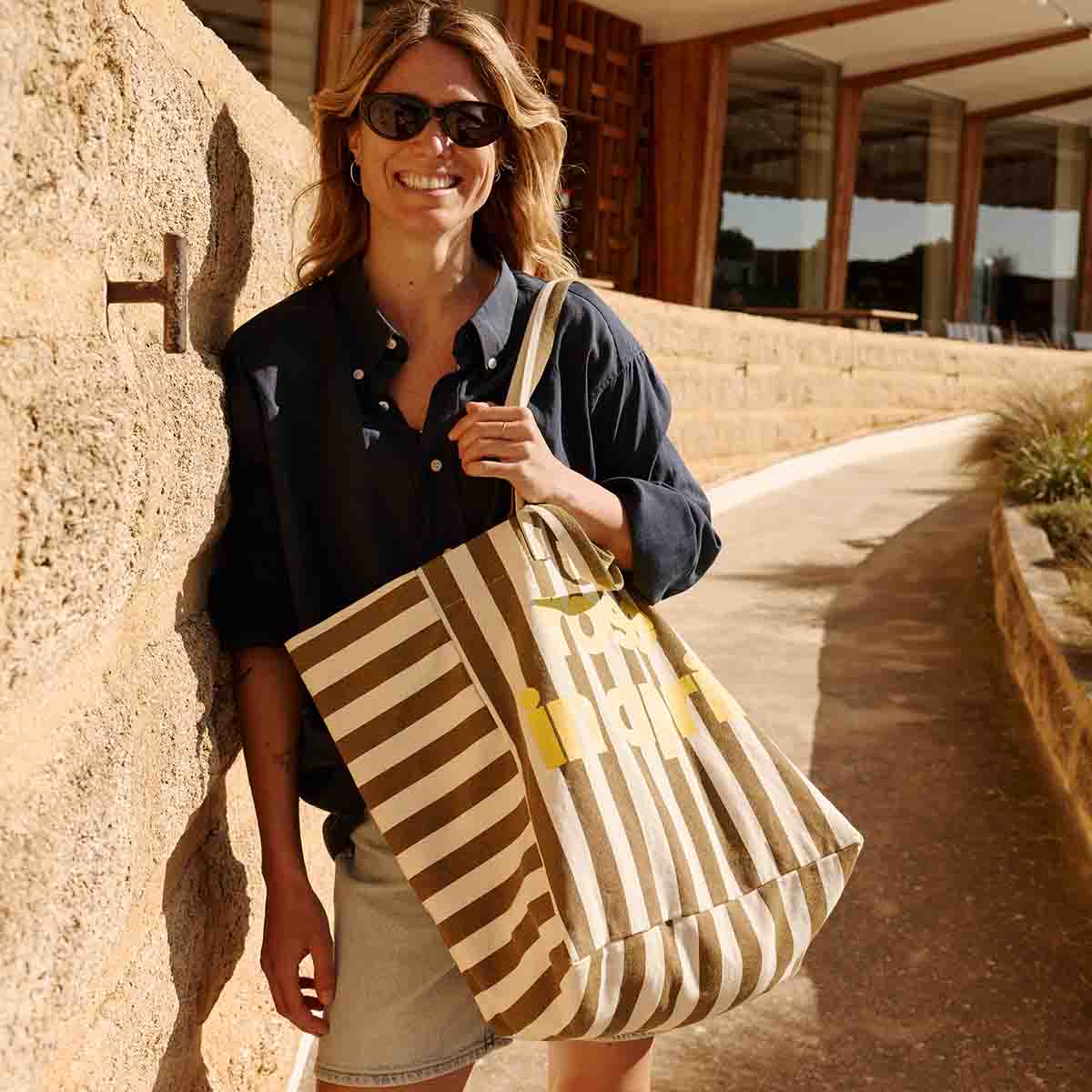 Tote bag - Elisa Stripes Olive / Greige - Limited edition