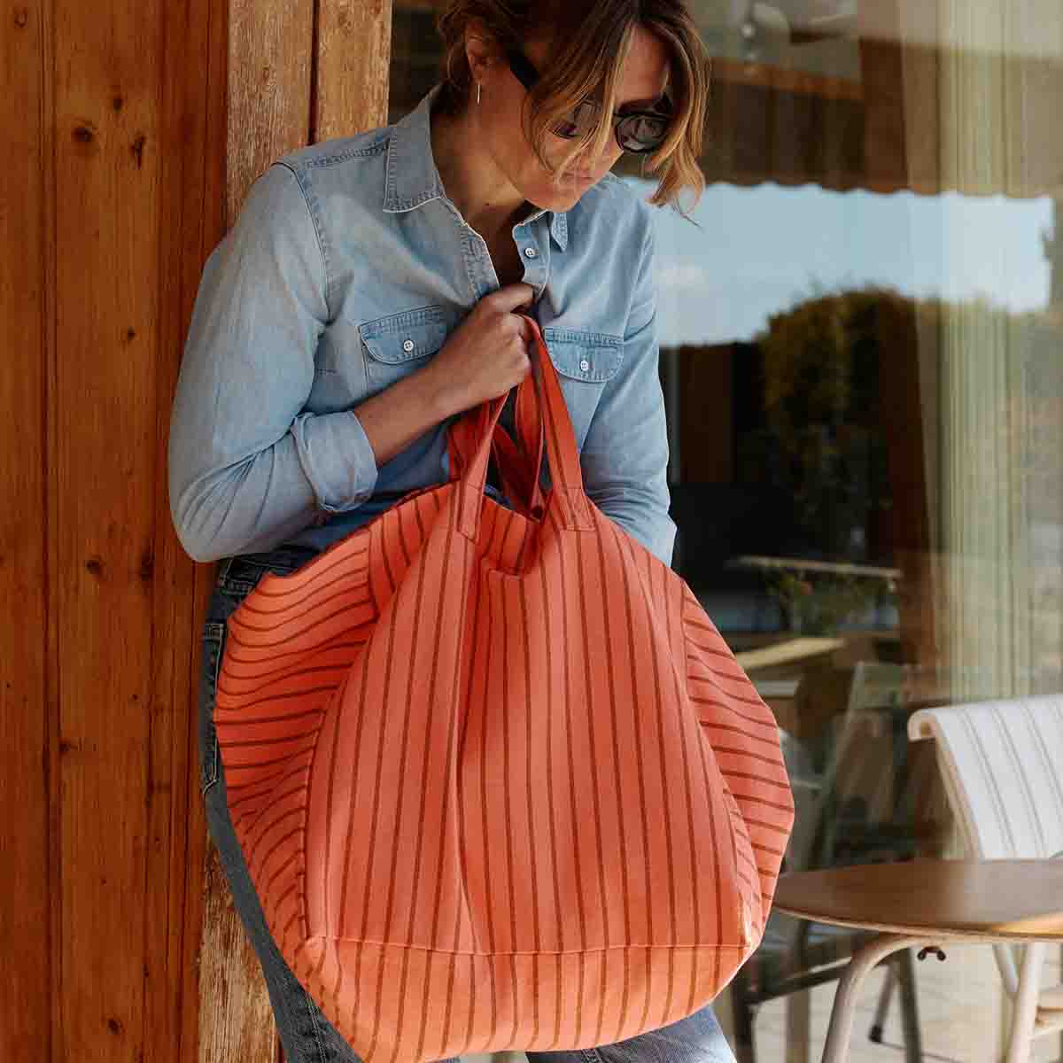 Sac cabas - Elisa Rayures Tennis Pecan / Corail