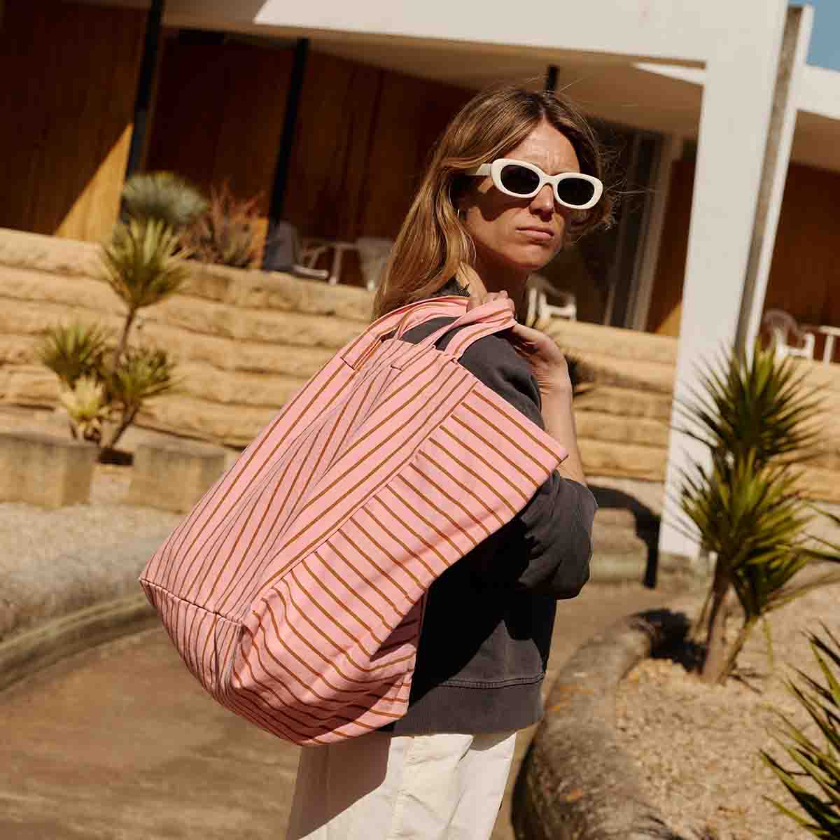 Sac cabas - Elisa Rayures Tennis Pecan / Strawberry