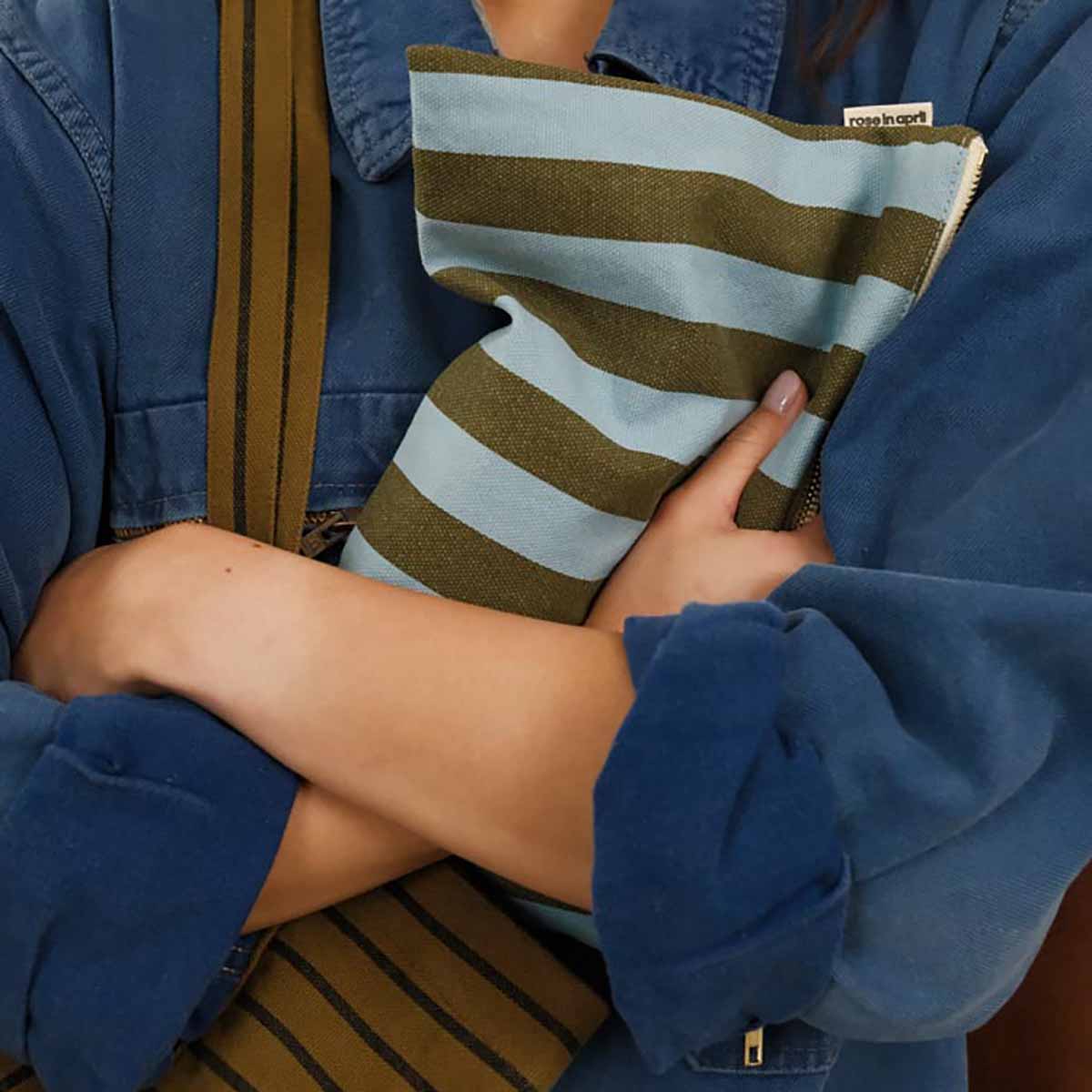 Pochette - Lili Rayures Olive / Bleu