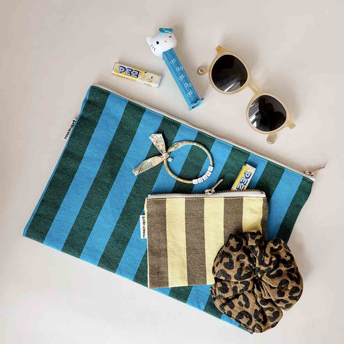 Pouch - Lili Turquoise / Olive Stripes