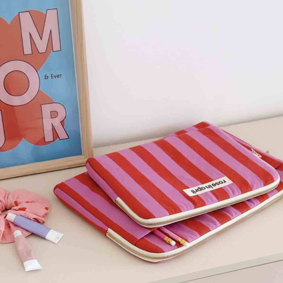 iPad sleeve - Anouk Orchid / Red Stripes