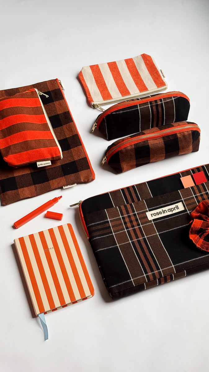 Trousse - Sofia Rayures Greige / Tomato