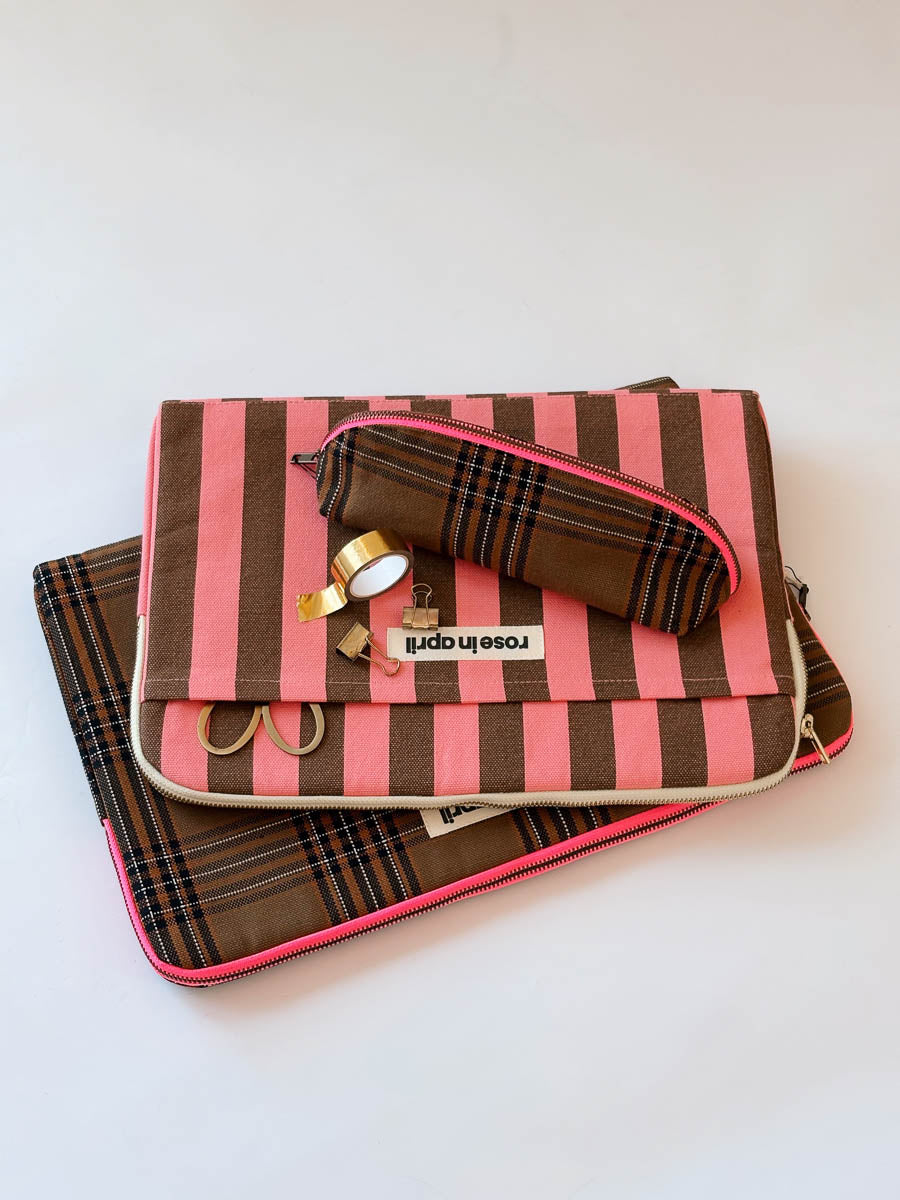 Laptop sleeve 13&14" - Octave Stripes Funky pink / Olive