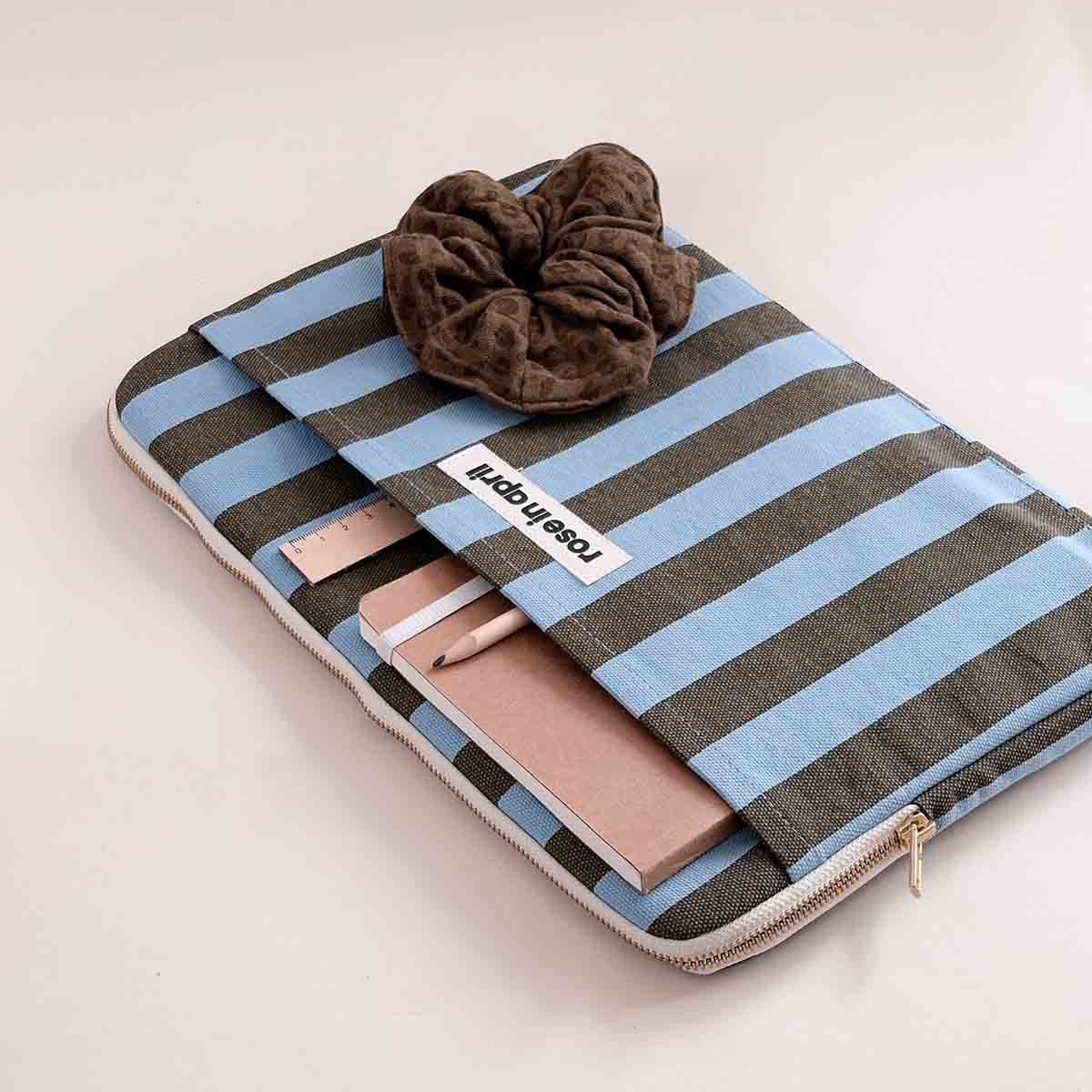 Housse d'ordinateur 13&14" - Octave Rayures Olive / Bleu