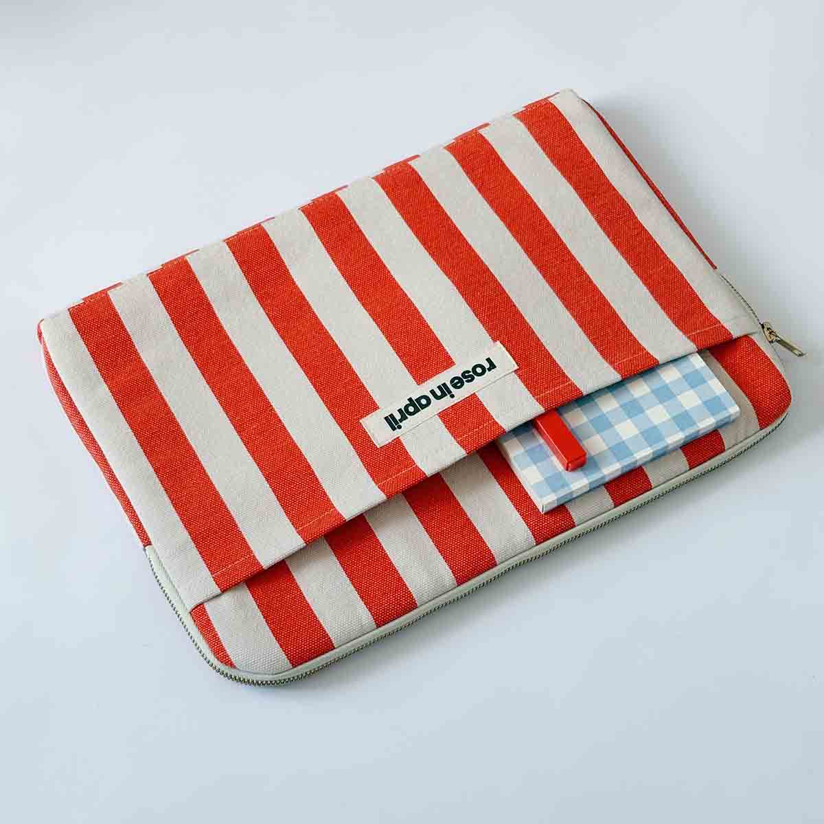 Laptop sleeve 13&14" - Octave Stripes Greige / Tomato