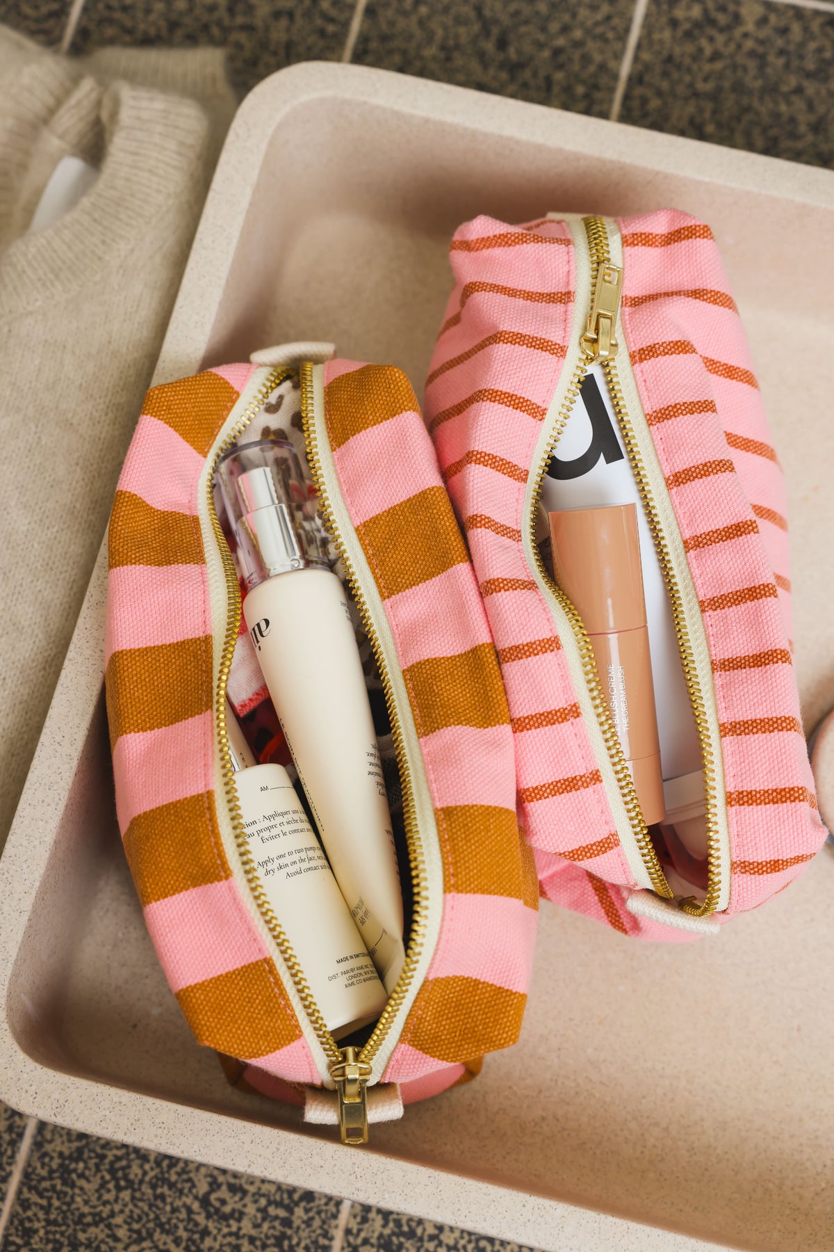 Wash bag - Desi Stripes Strawberry / Caramel