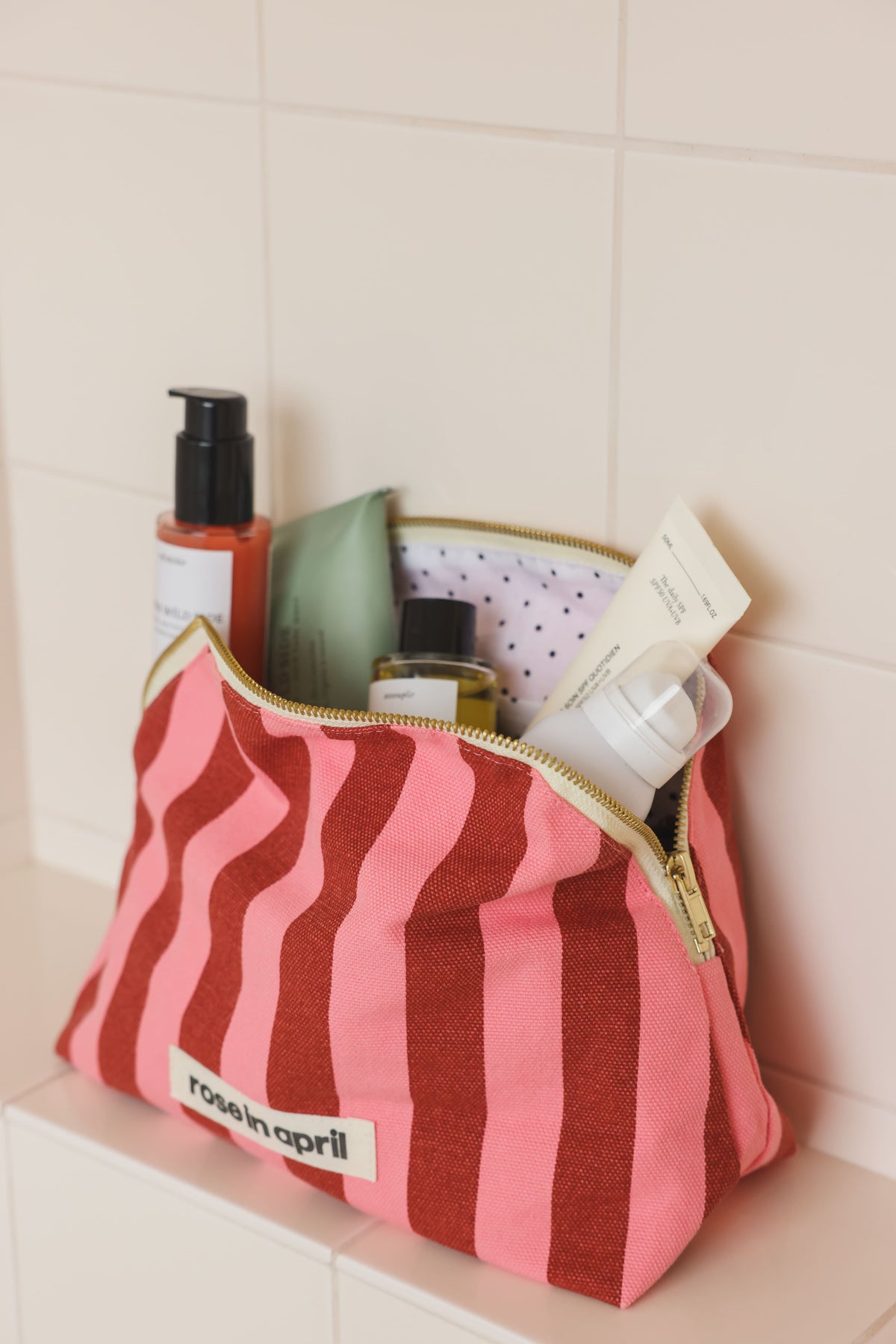 Trousse de toilette - Margaux Rayures Brick / Pink