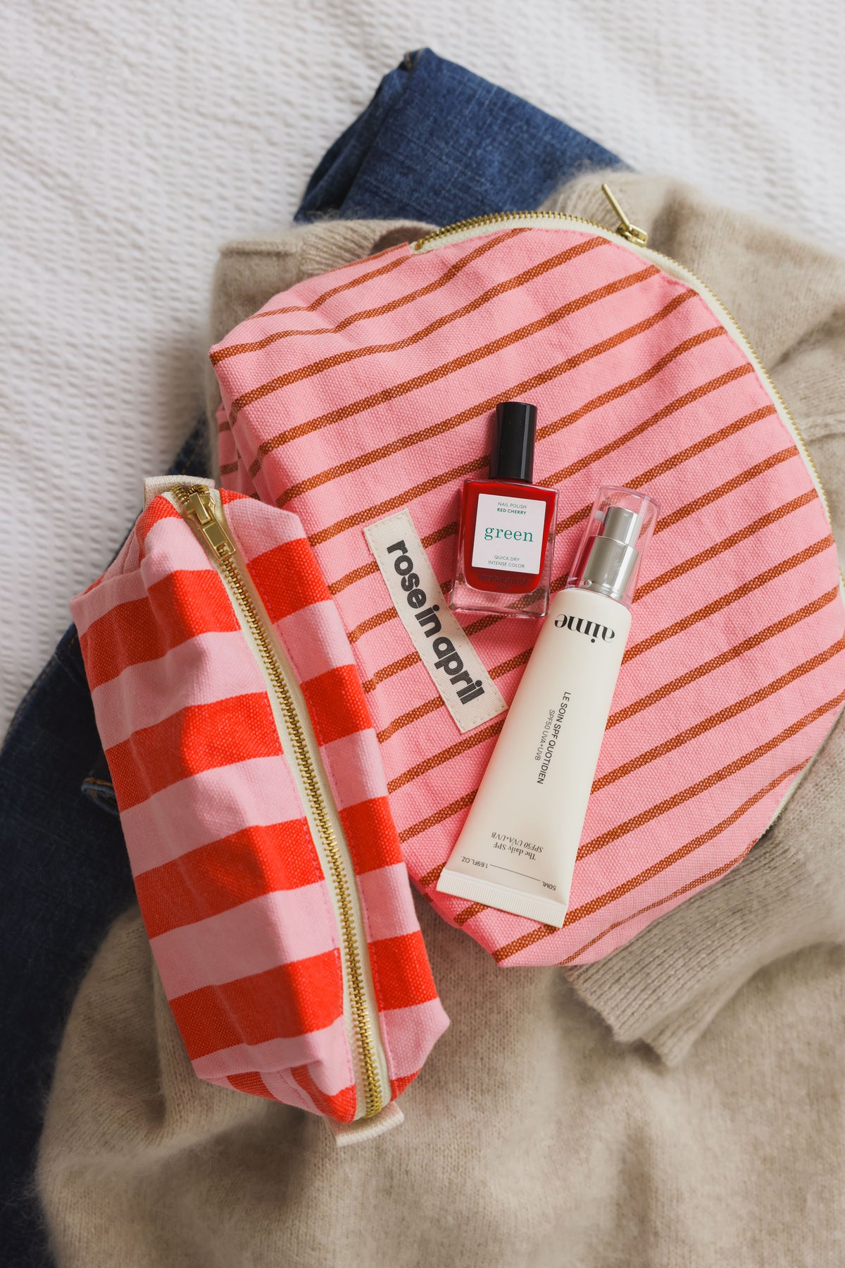 Trousse de toilette - Margaux Rayures tennis Pecan / Strawberry