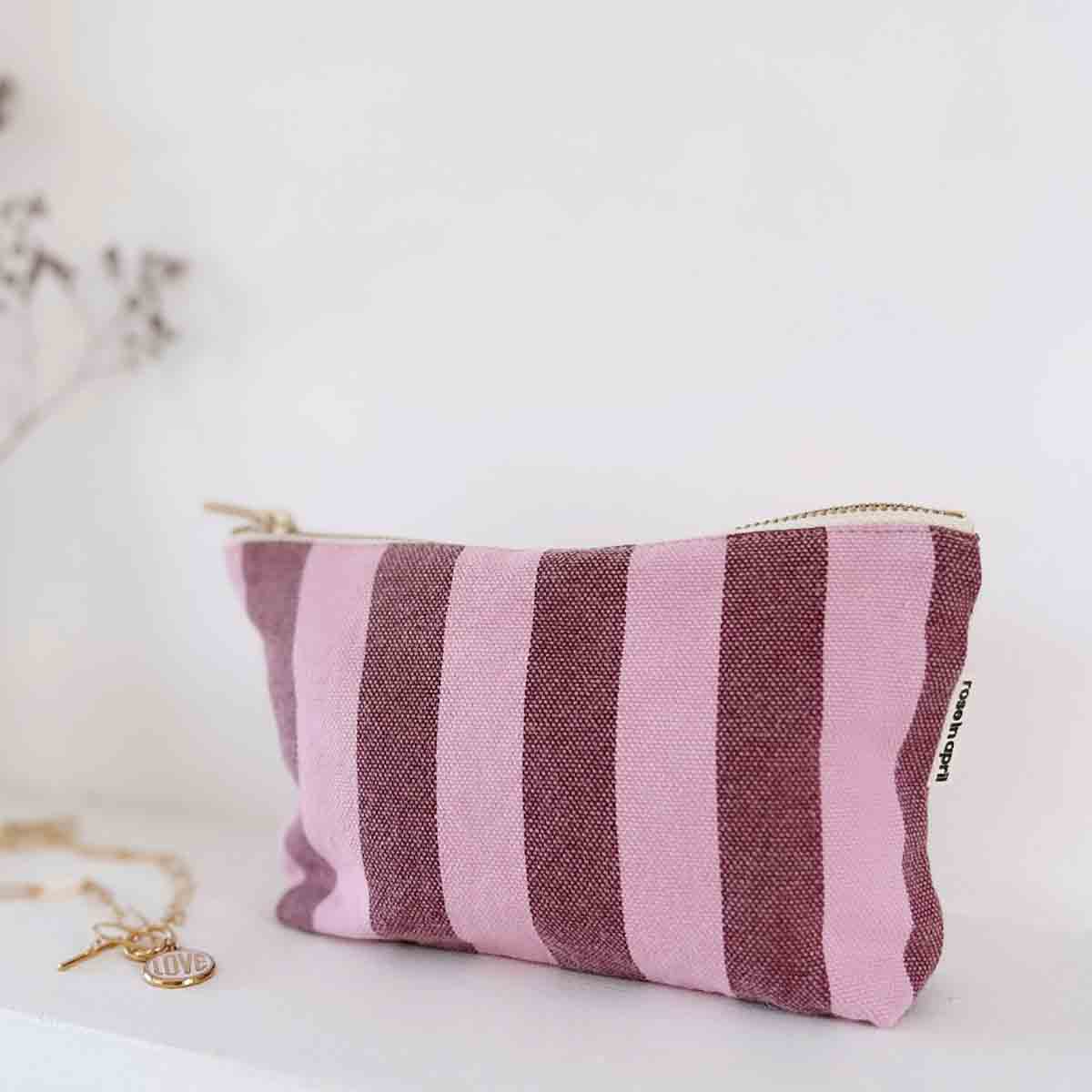 Pouch - Sofia Stripes Burgundy / Bubble pink