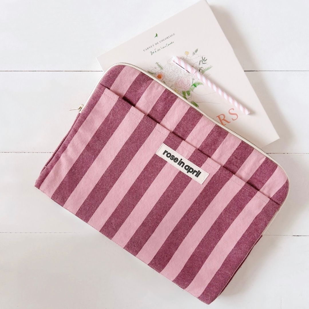 Housse d'ordinateur 13&14" - Octave Rayures Bordeaux / Bubble pink