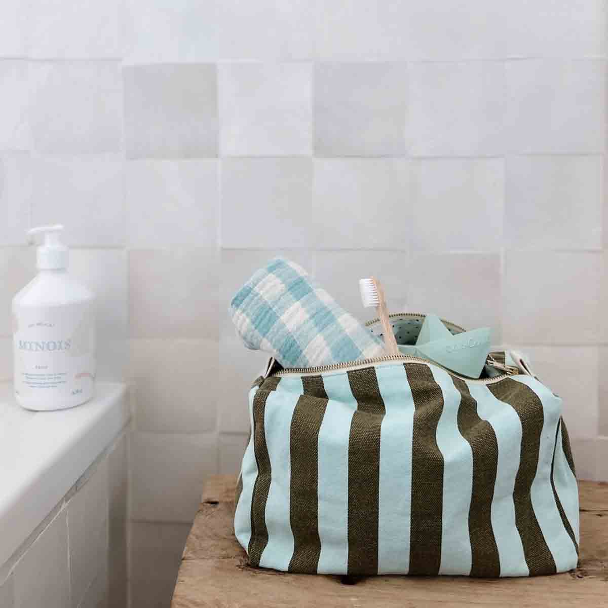Trousse de toilette - Vic Rayures Aqua / Olive