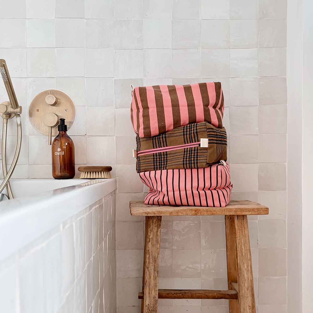 Trousse de toilette - Vic Rayures Brick / Pink