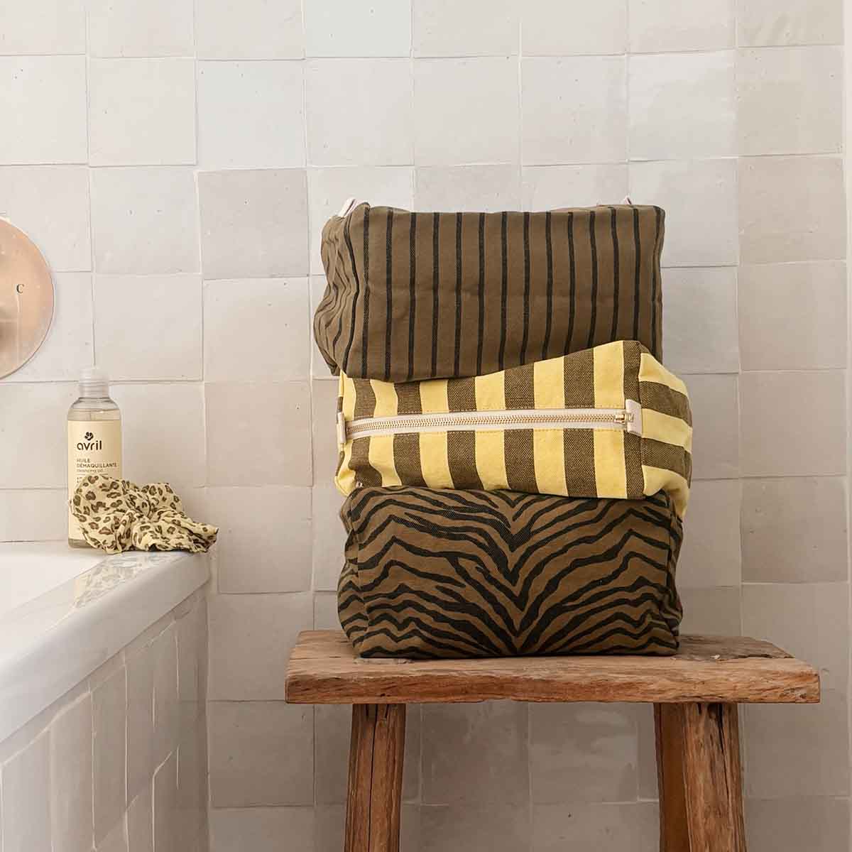 Trousse de toilette - Vic Rayures Olive / Lemon