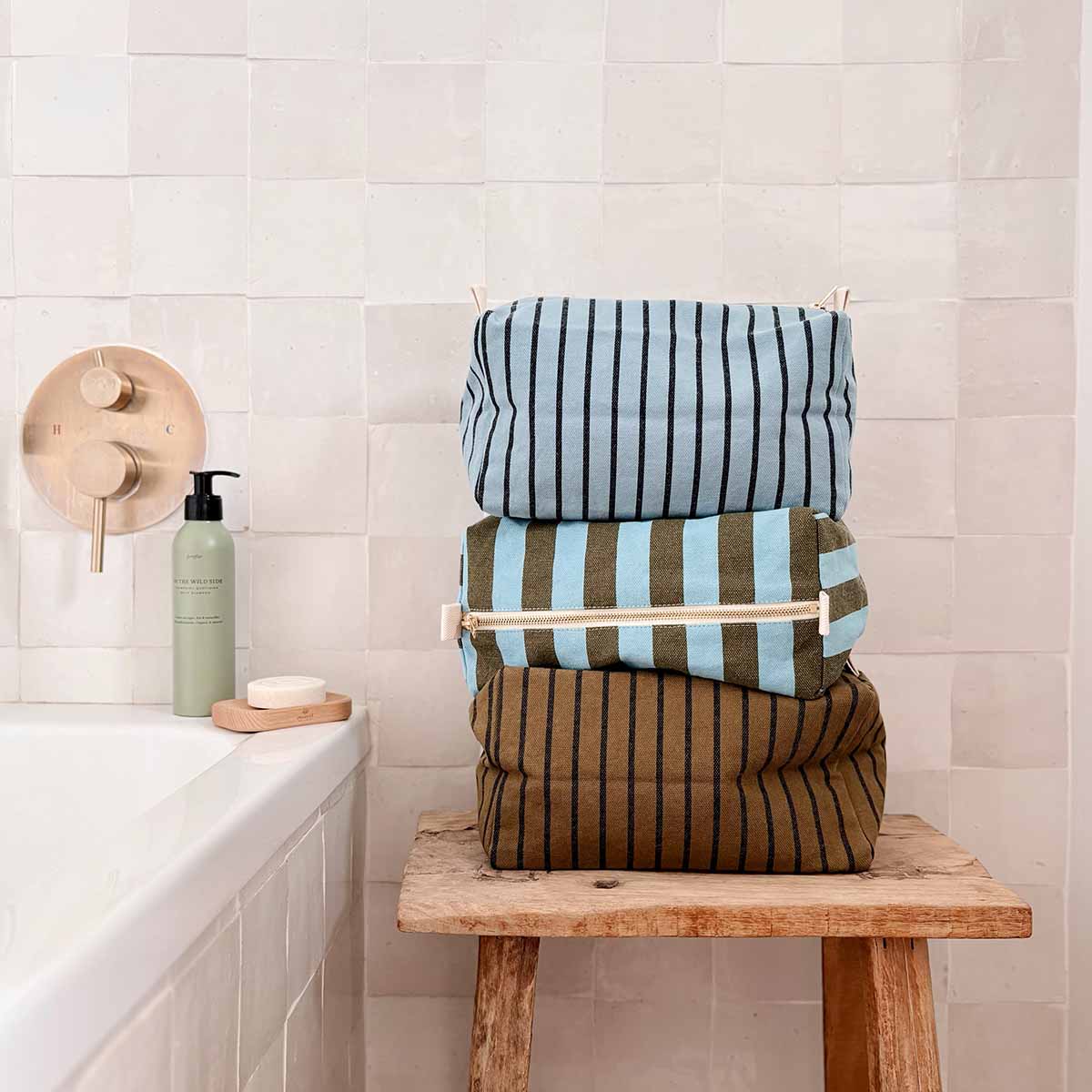 Trousse de toilette - Vic Rayures Olive / Bleu