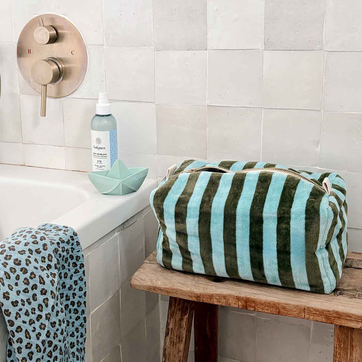 Wash bag - Vic Kaki / Blue Stripes terry