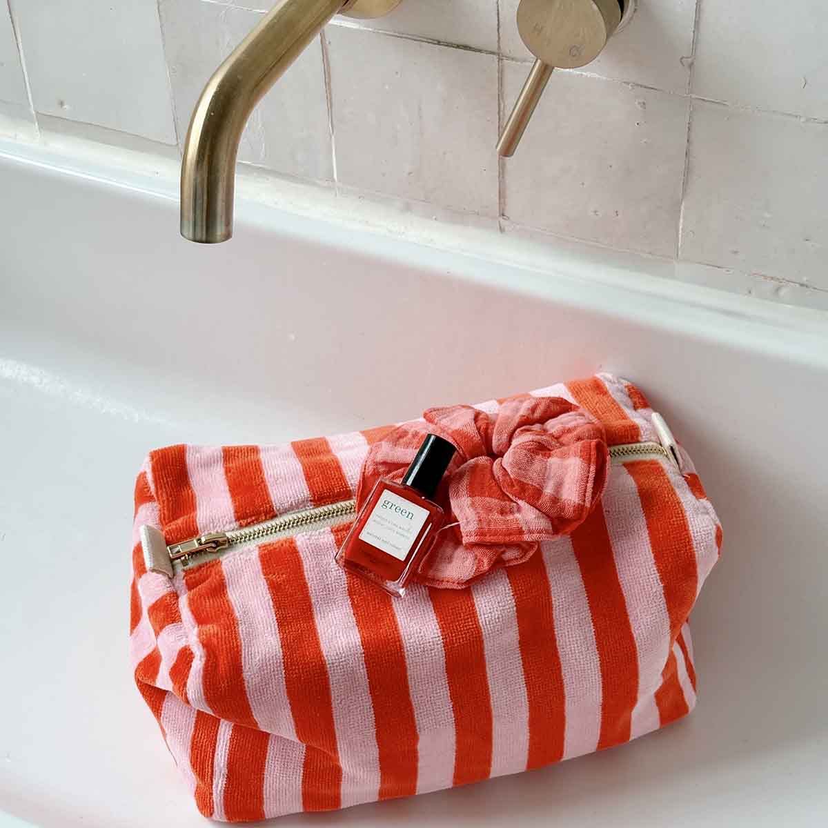 Wash bag - Vic Pink / Tomato Stripes terry