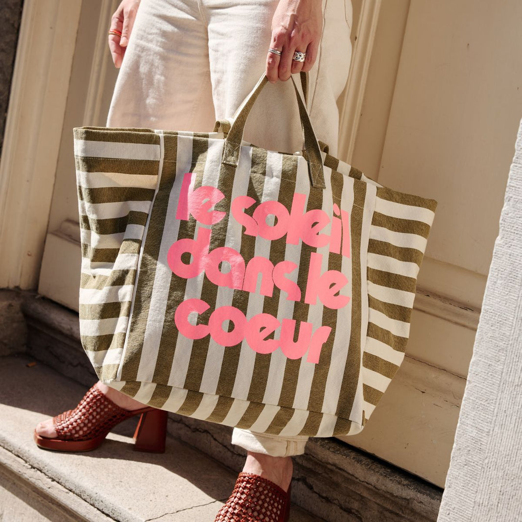 Tote bag - Elisa Stripes Olive / Greige - Mouflette x Rose in April