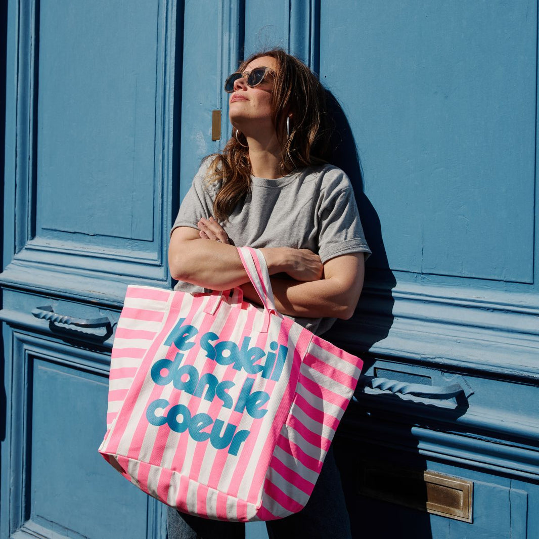 Tote bag - Elisa Stripes Neon pink - Mouflette x Rose in April