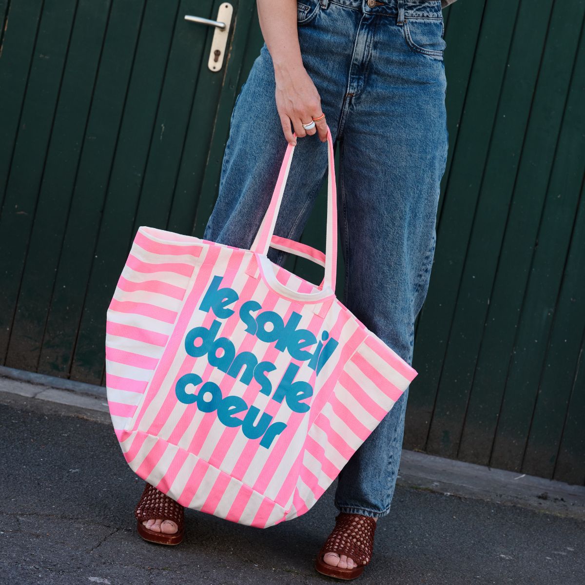 Tote bag - Elisa Stripes Neon pink - Mouflette x Rose in April