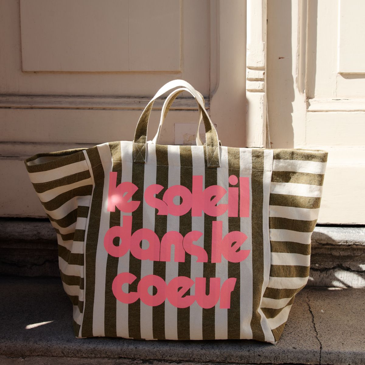 Tote bag - Elisa Stripes Olive / Greige - Mouflette x Rose in April