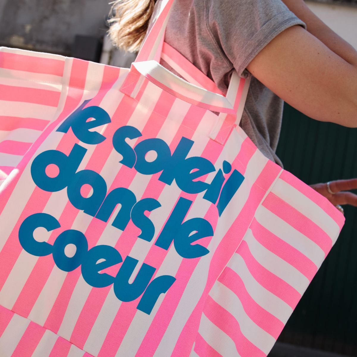 Tote bag - Elisa Stripes Neon pink - Mouflette x Rose in April