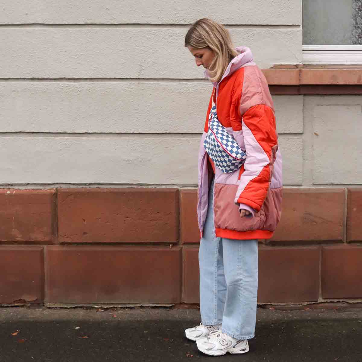 Bum bag - Checkerboard Ecru / Navy blue