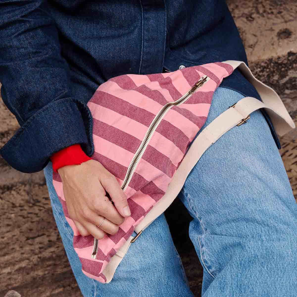 Bum bag - Burgundy / Pink flamingo Stripes