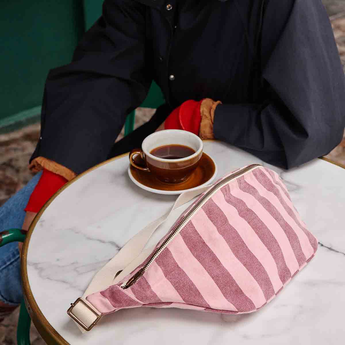 Bum bag - Burgundy / Bubble pink Stripes