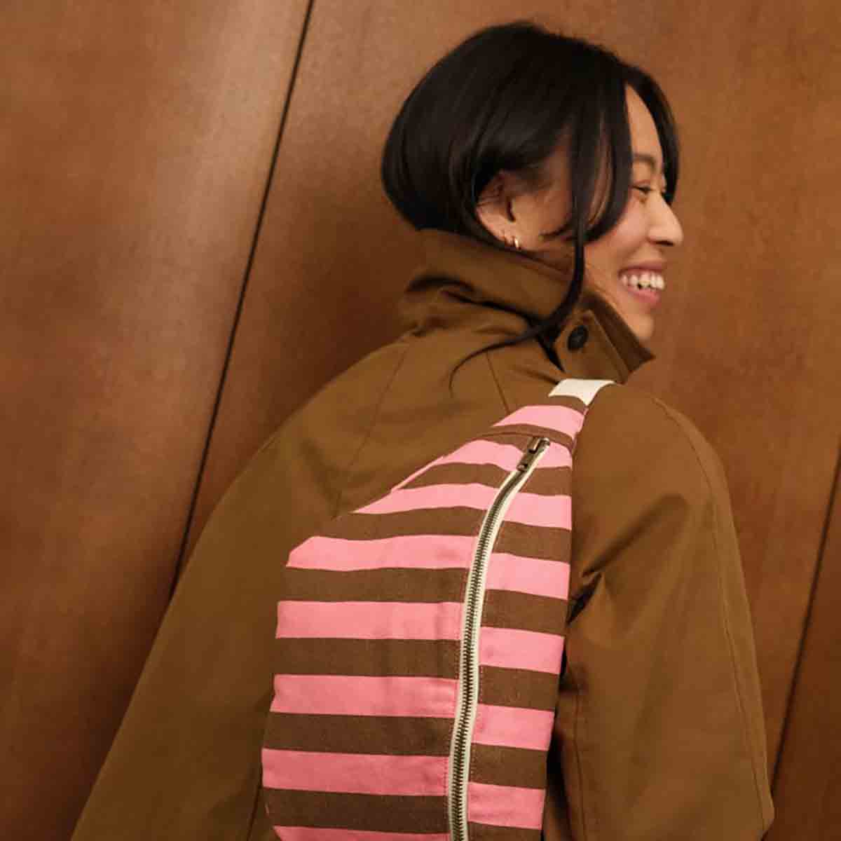 Sac banane - Rayures Funky pink / Olive