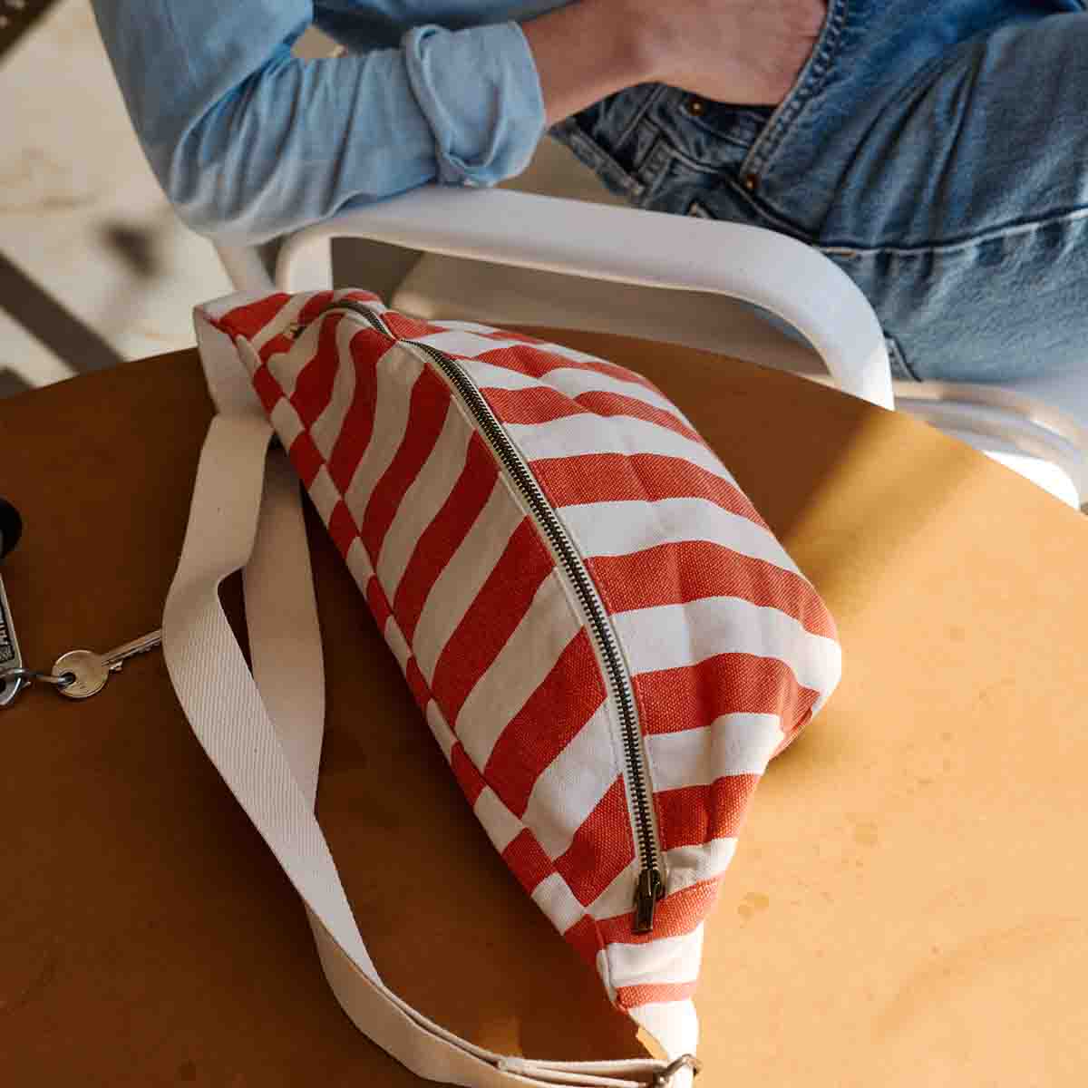 Bum bag - Greige / Tomato Stripes