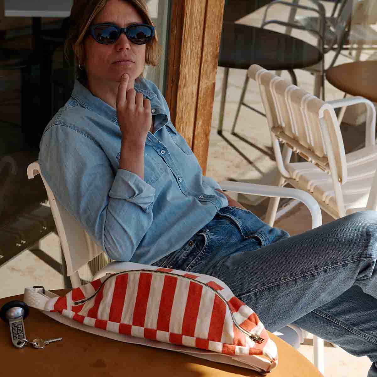 Bum bag - Greige / Tomato Stripes