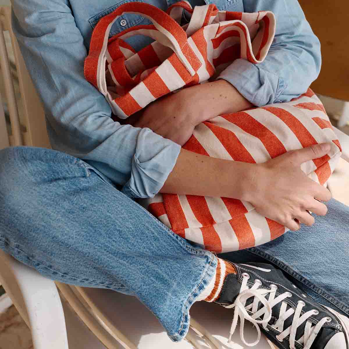 Sac cabas - Elisabeth Rayures Greige / Tomato