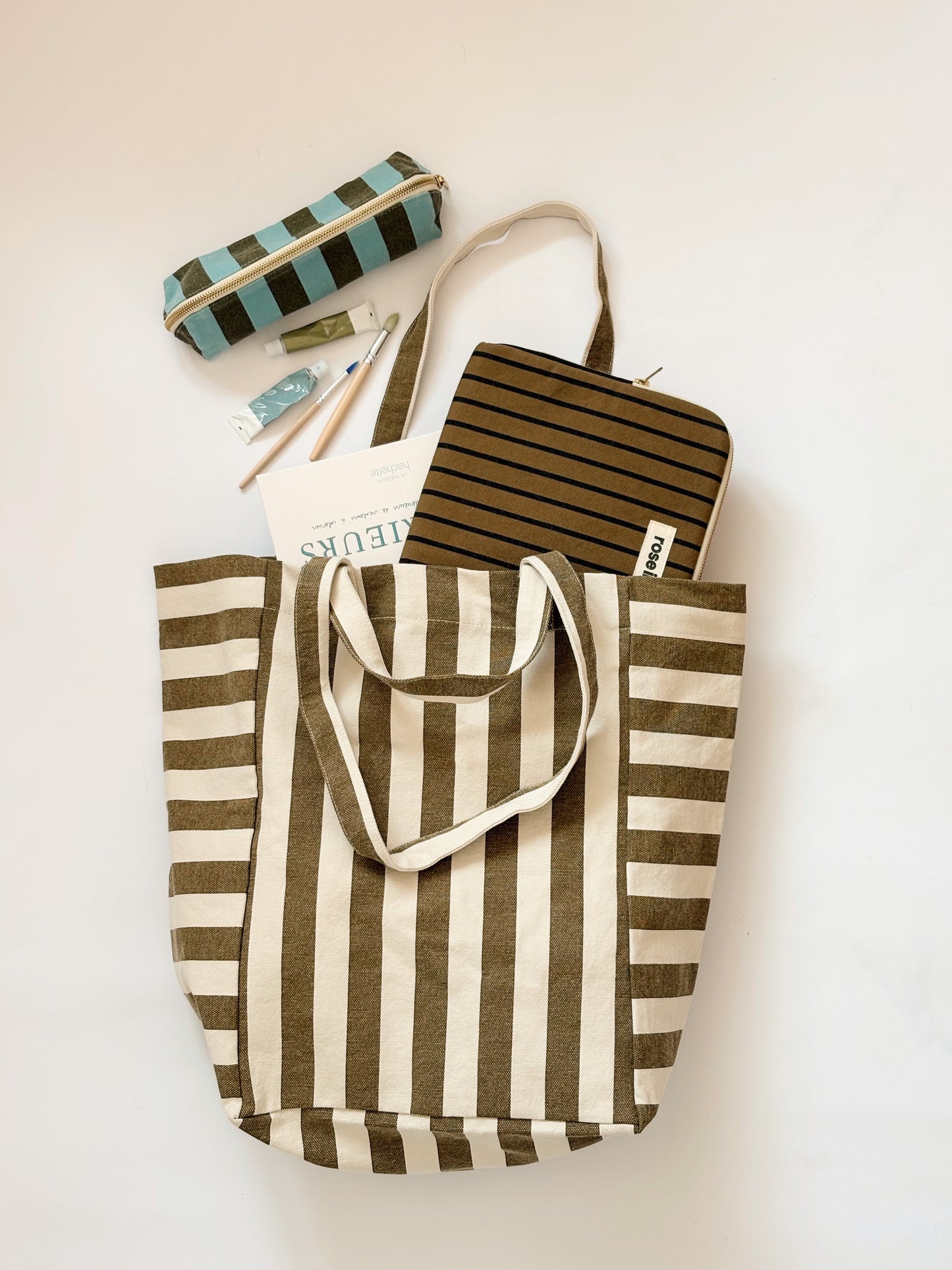 Tote bag - Elisabeth Stripes Olive / Greige