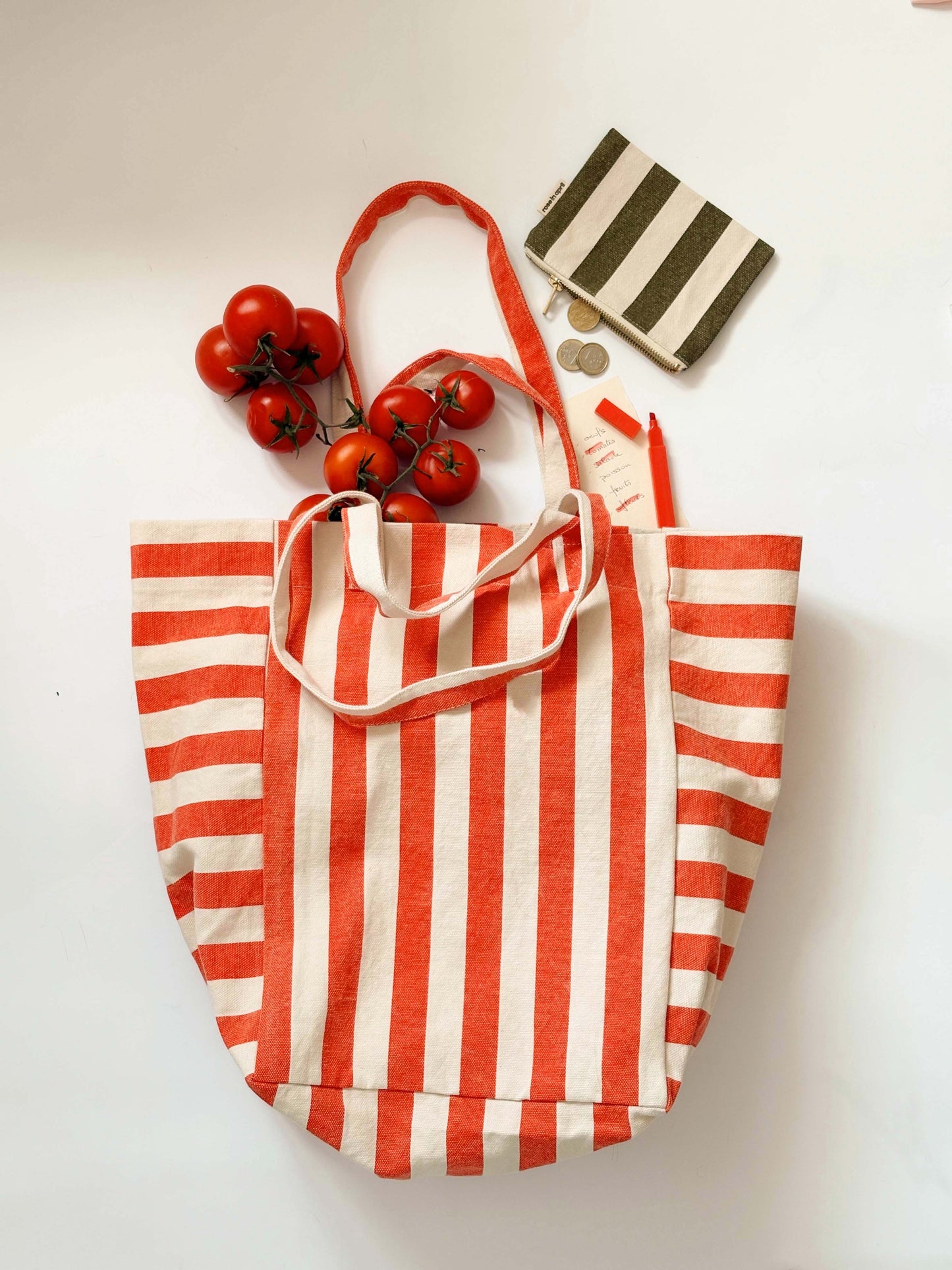 Sac cabas - Elisabeth Rayures Greige / Tomato