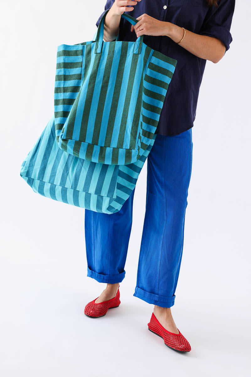 Sac cabas - Elisabeth Rayures Turquoise / Olive