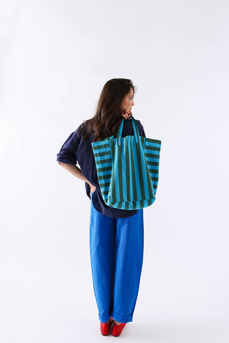 Sac cabas - Elisabeth Rayures Turquoise / Olive