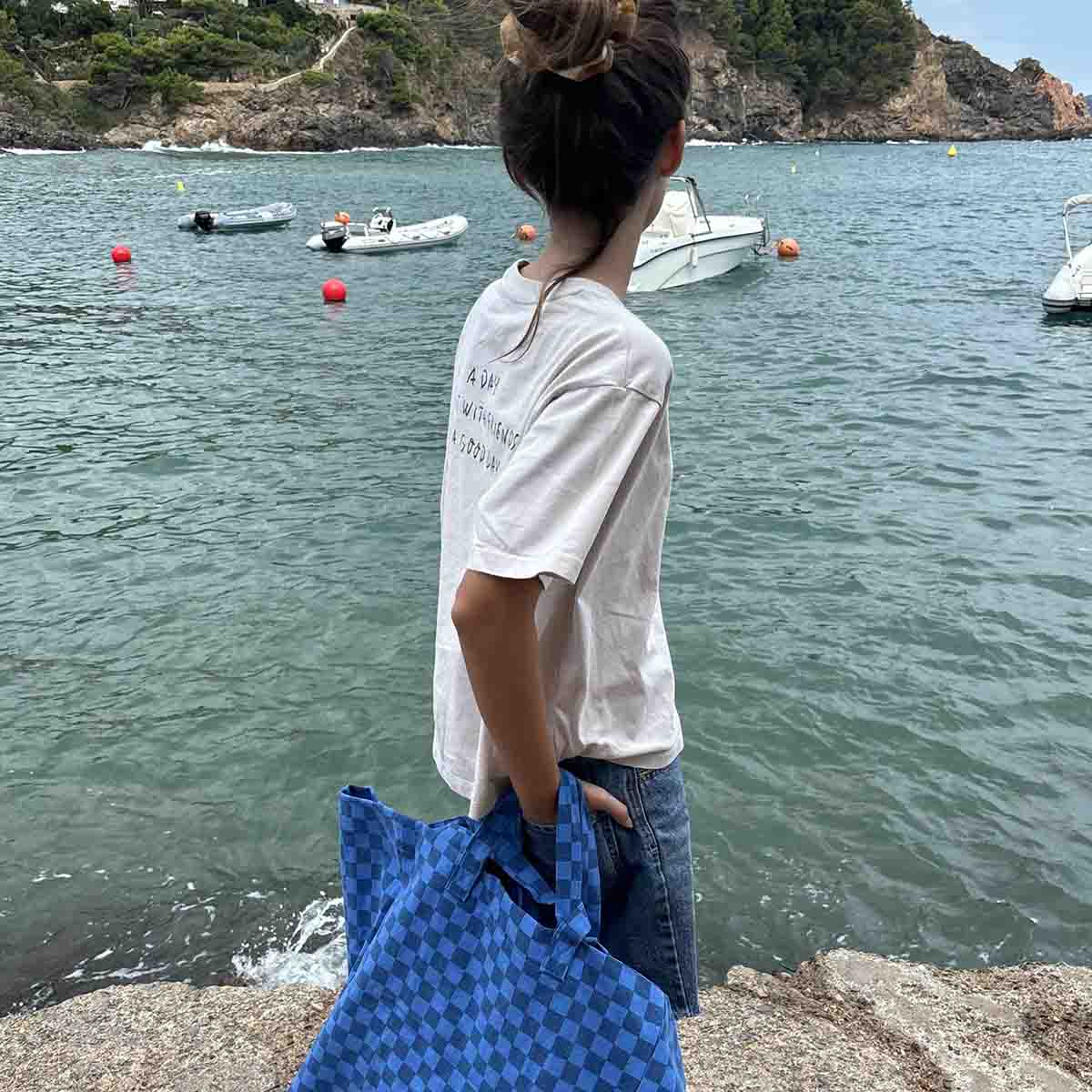 Tote bag - Elisa Checkerboard Greek blue / Navy blue