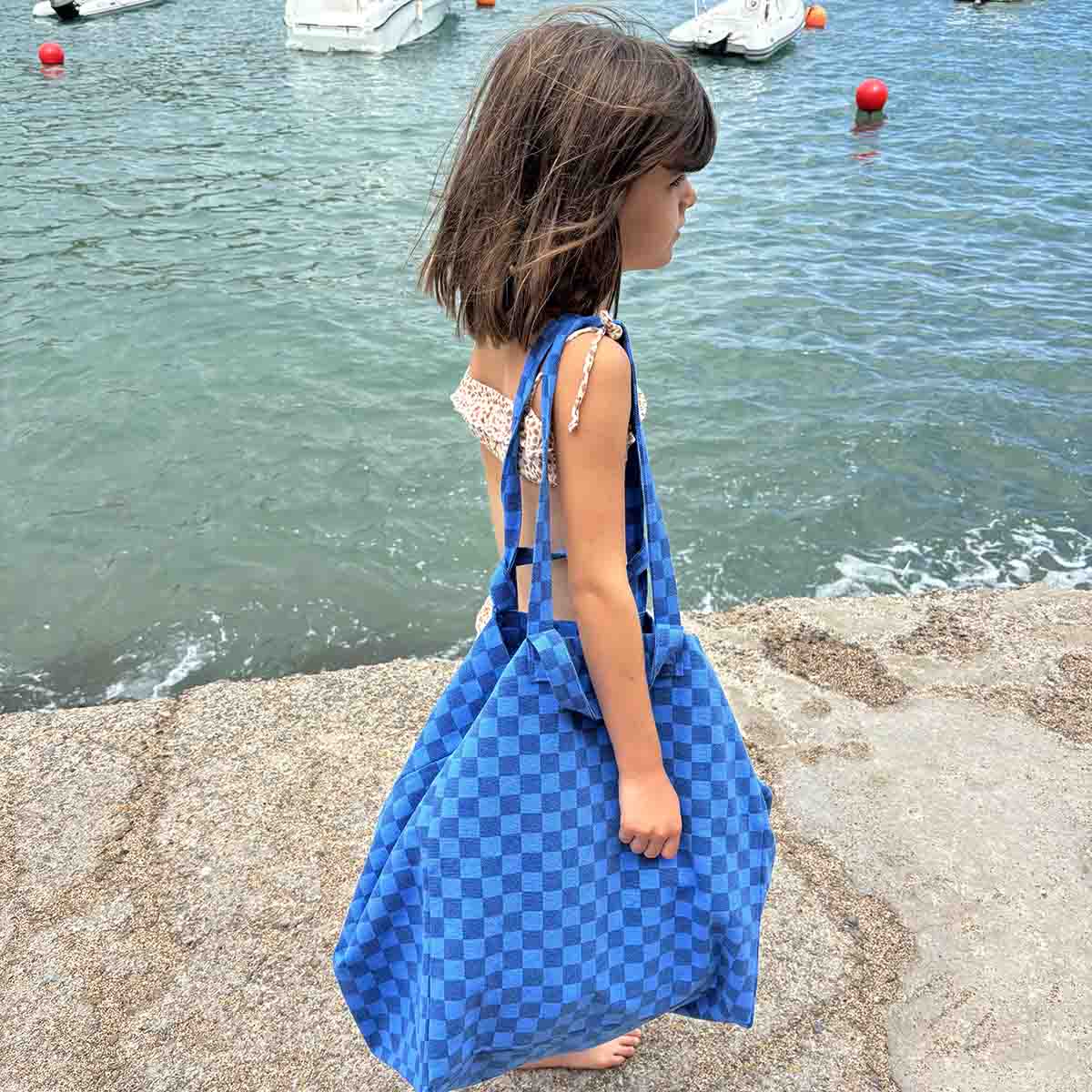 Tote bag - Elisa Checkerboard Greek blue / Navy blue