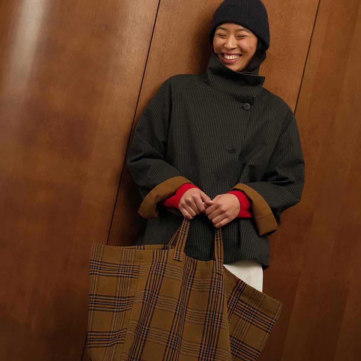 【APERTY】Lサイズ WIDE BAG TARTAN BROWN Elisa shopping bag Tartan Check | Accessories | Rose in April