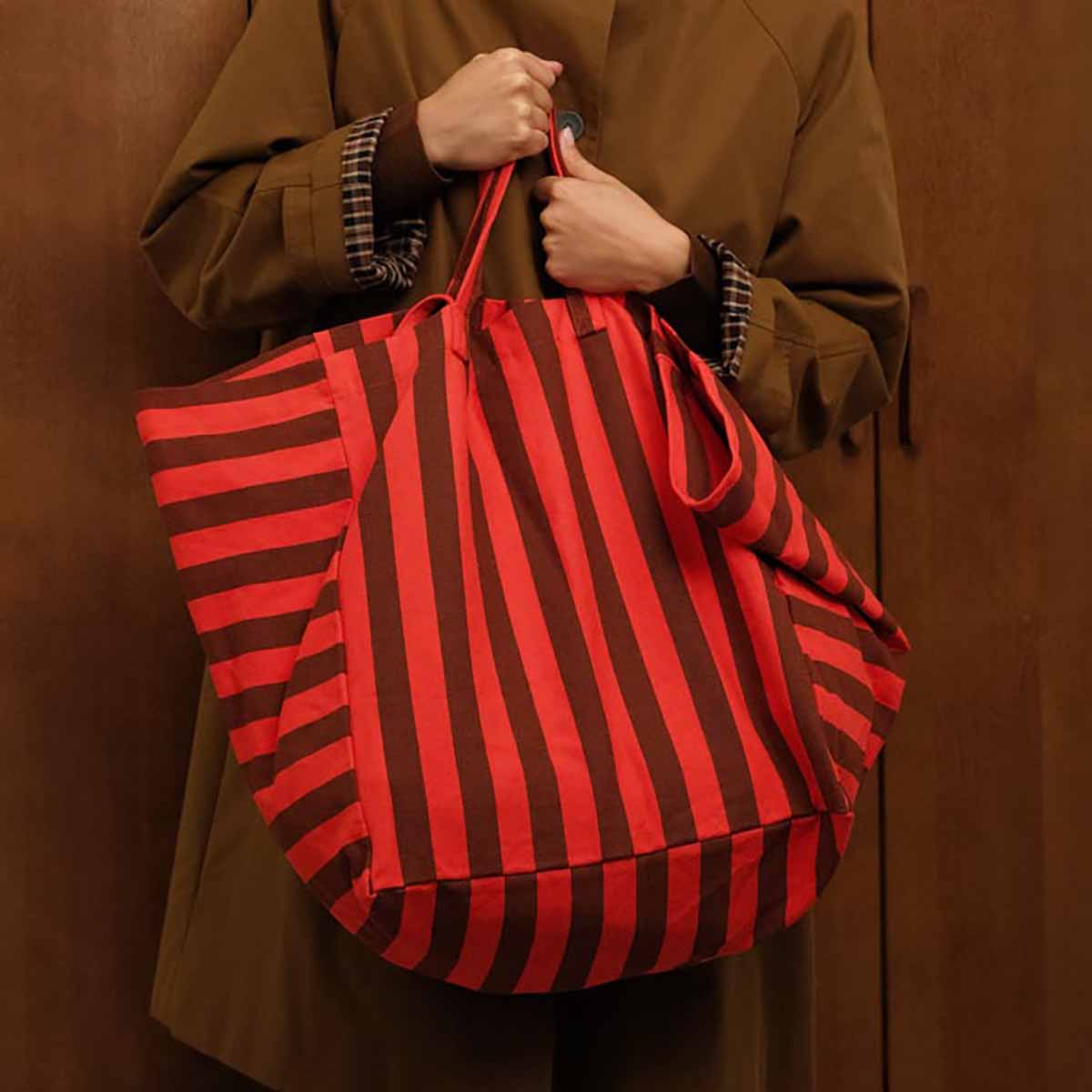 Sac cabas - Elisa Rayures Marron / Rouge