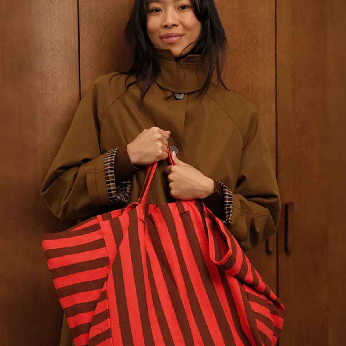 Sac cabas - Elisa Rayures Marron / Rouge