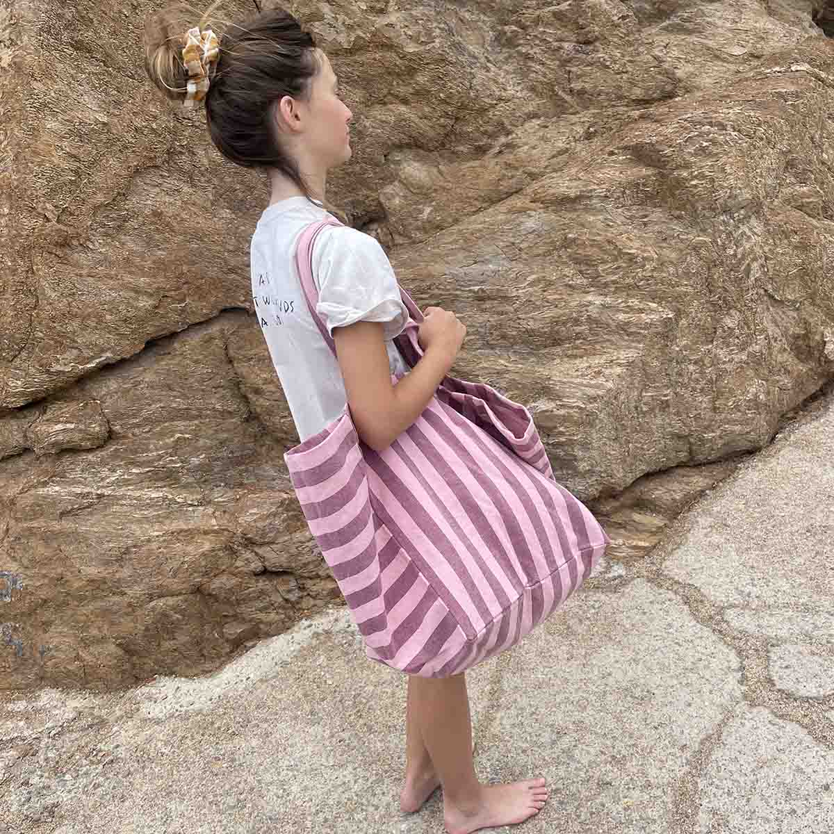 Tote bag - Elisa Burgundy / Bubble pink Stripes