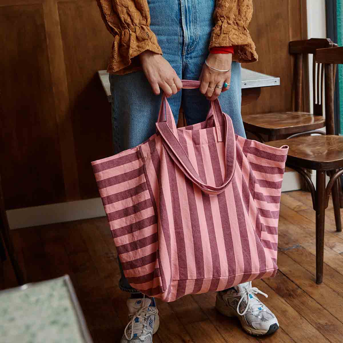 Tote bag - Elisa Burgundy / Pink flamingo Stripes