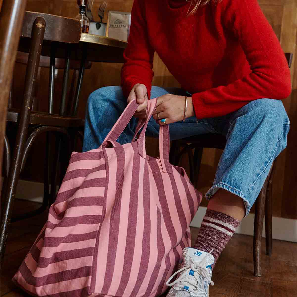 Tote bag - Elisa Burgundy / Pink flamingo Stripes