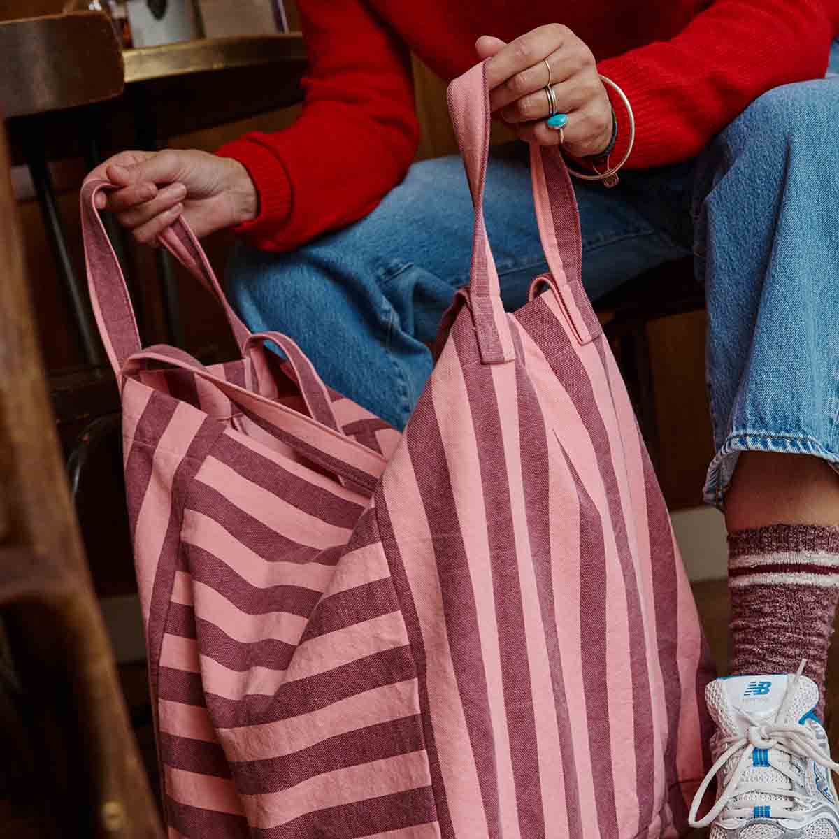 Tote bag - Elisa Burgundy / Pink flamingo Stripes